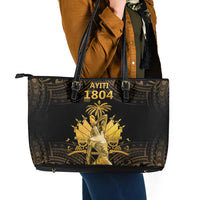 Haitian Negre Marron 1804 Leather Tote Bag Gold Polynesian Pattern LT9 - Polynesian Pride
