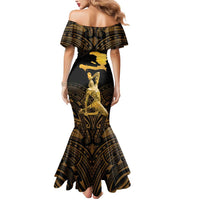 Haitian Negre Marron 1804 Mermaid Dress Gold Polynesian Pattern