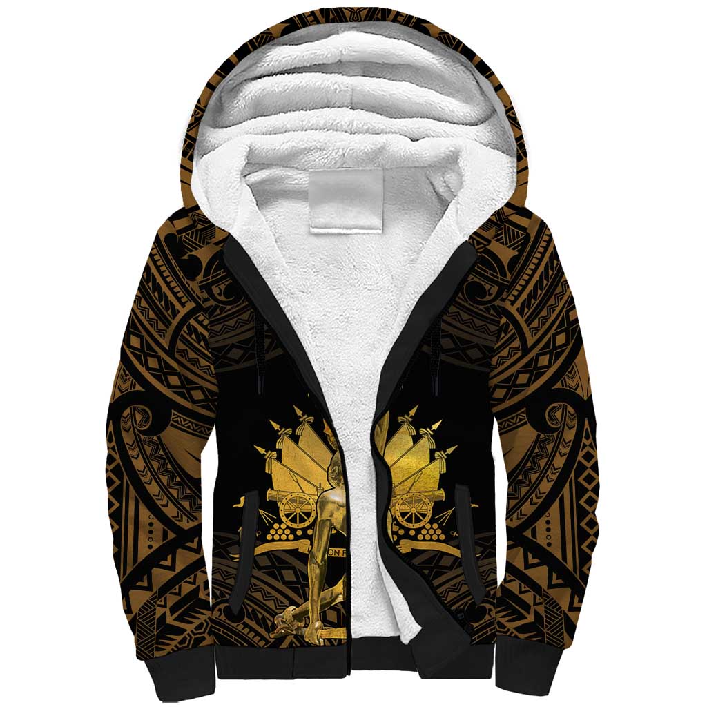 Haitian Negre Marron 1804 Sherpa Hoodie Gold Polynesian Pattern LT9 Unisex Gold - Polynesian Pride