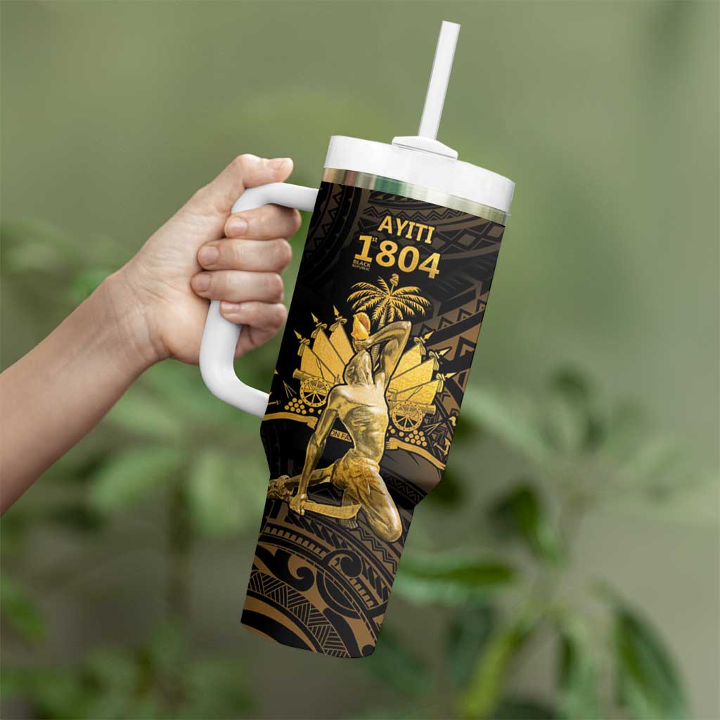 Haitian Negre Marron 1804 Tumbler With Handle Gold Polynesian Pattern LT9 - Polynesian Pride