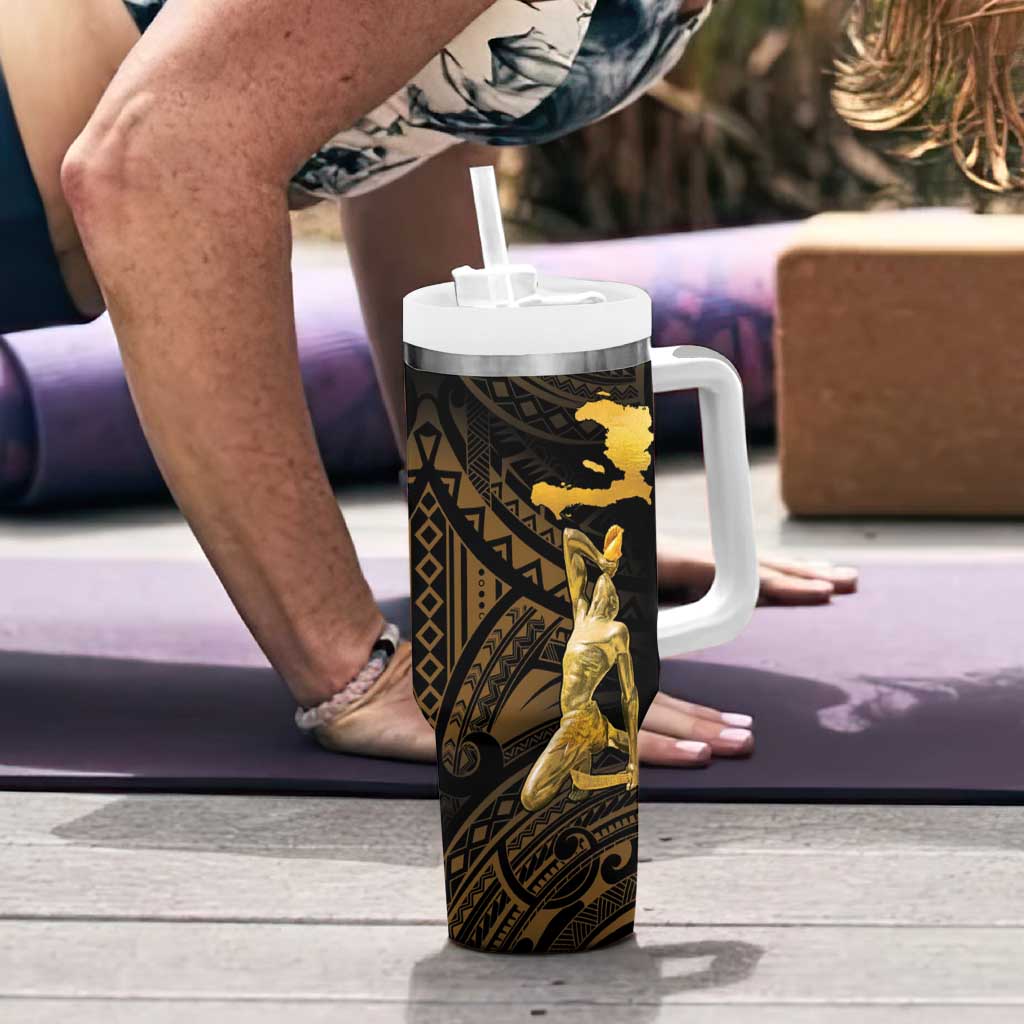 Haitian Negre Marron 1804 Tumbler With Handle Gold Polynesian Pattern LT9 - Polynesian Pride