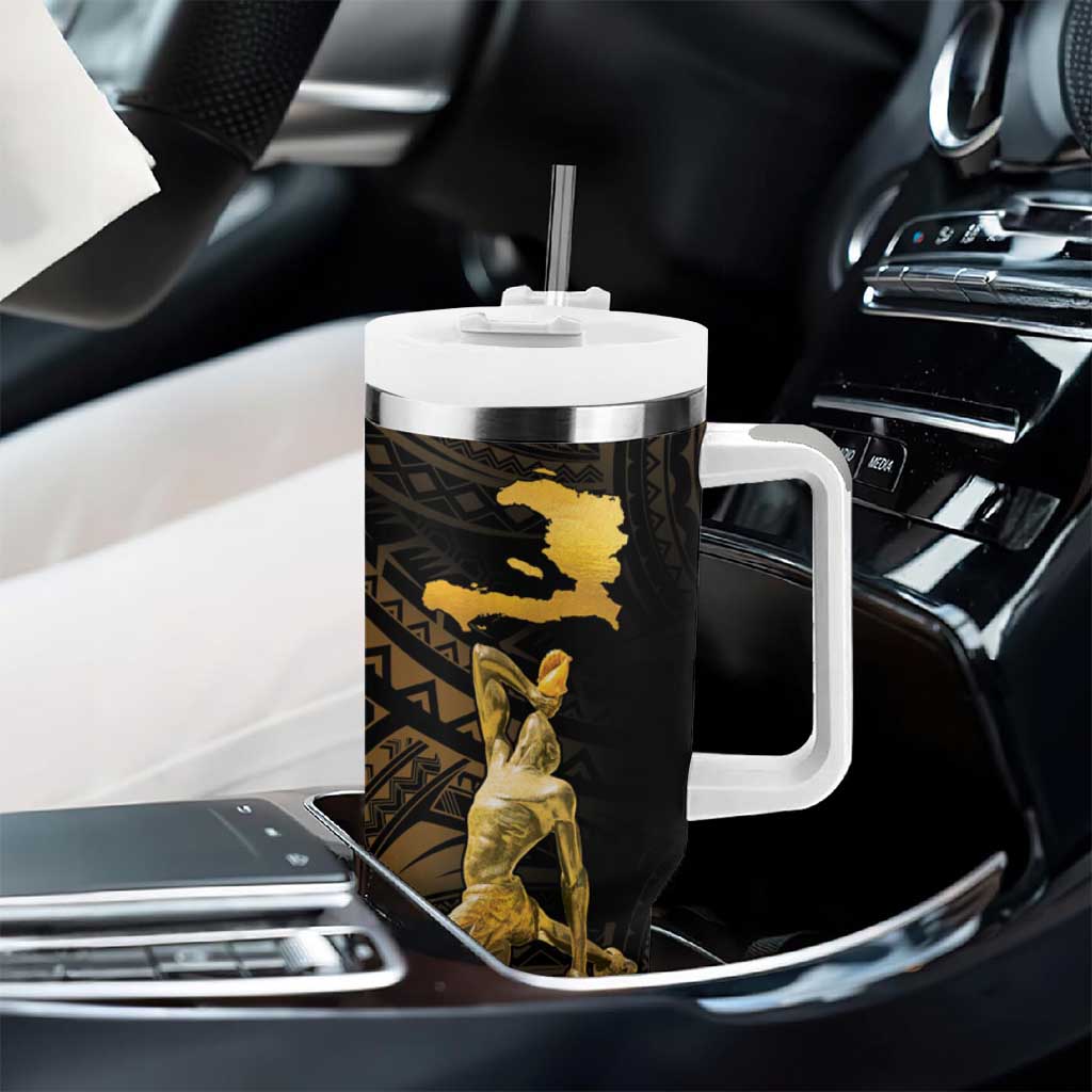 Haitian Negre Marron 1804 Tumbler With Handle Gold Polynesian Pattern LT9 - Polynesian Pride