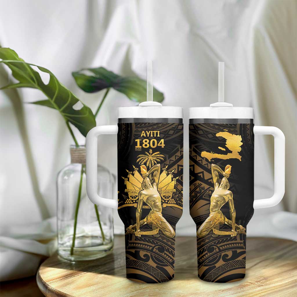 Haitian Negre Marron 1804 Tumbler With Handle Gold Polynesian Pattern LT9 - Polynesian Pride