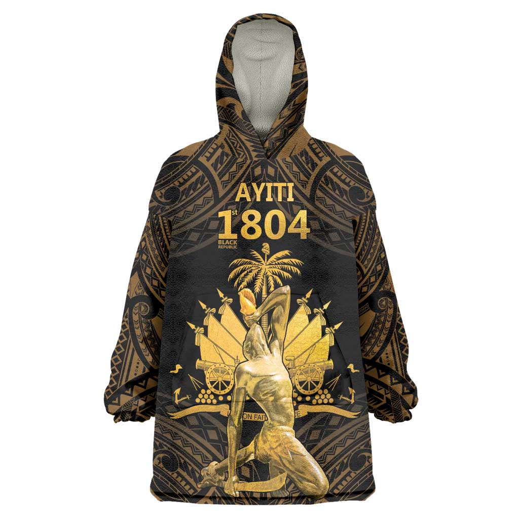 Haitian Negre Marron 1804 Wearable Blanket Hoodie Gold Polynesian Pattern LT9 One Size Gold - Polynesian Pride