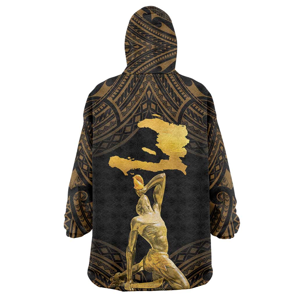 Haitian Negre Marron 1804 Wearable Blanket Hoodie Gold Polynesian Pattern LT9 - Polynesian Pride