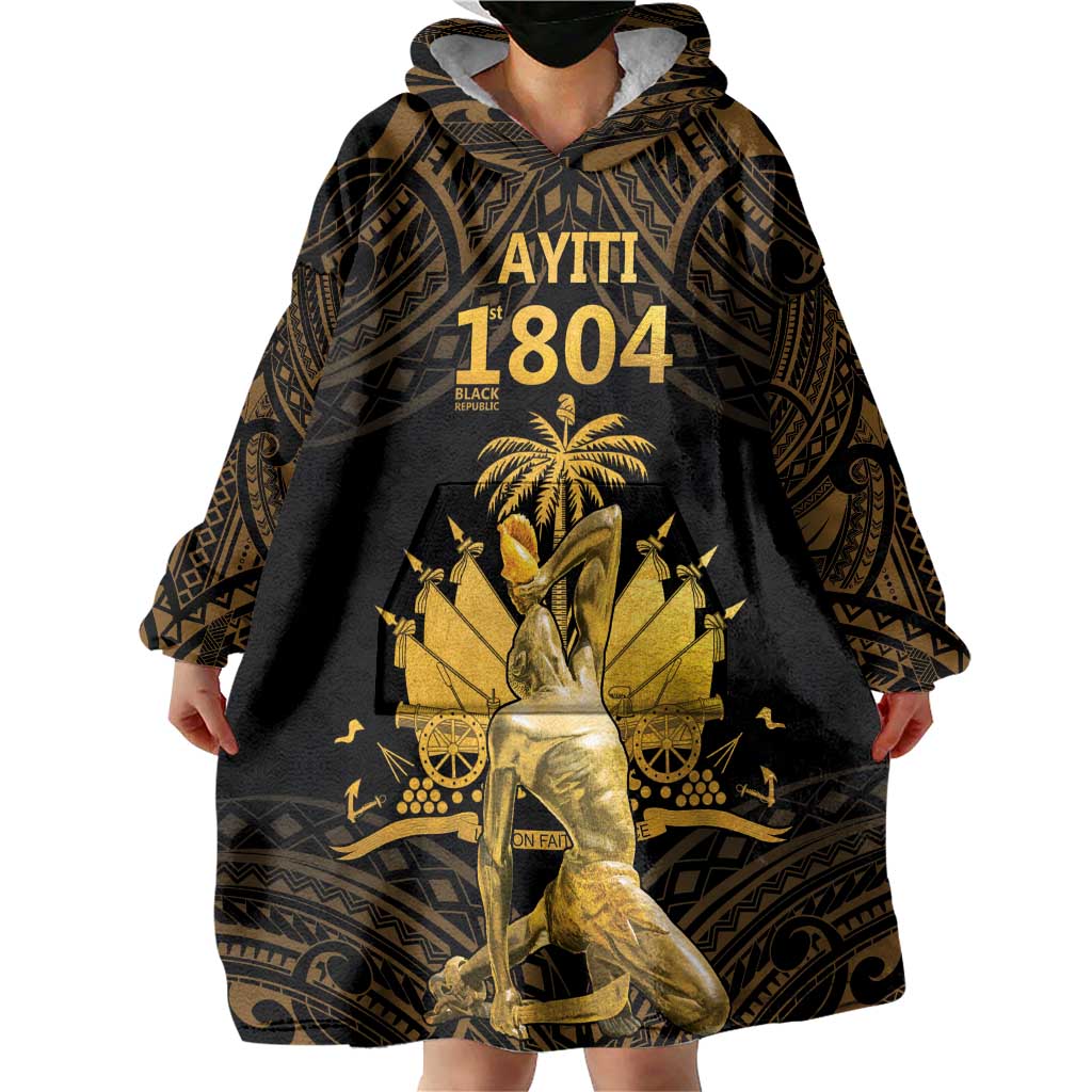 Haitian Negre Marron 1804 Wearable Blanket Hoodie Gold Polynesian Pattern LT9 - Polynesian Pride