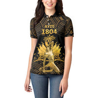 Haitian Negre Marron 1804 Women Polo Shirt Gold Polynesian Pattern