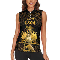 Haitian Negre Marron 1804 Women Sleeveless Polo Shirt Gold Polynesian Pattern