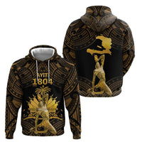 Haitian Negre Marron 1804 Zip Hoodie Gold Polynesian Pattern