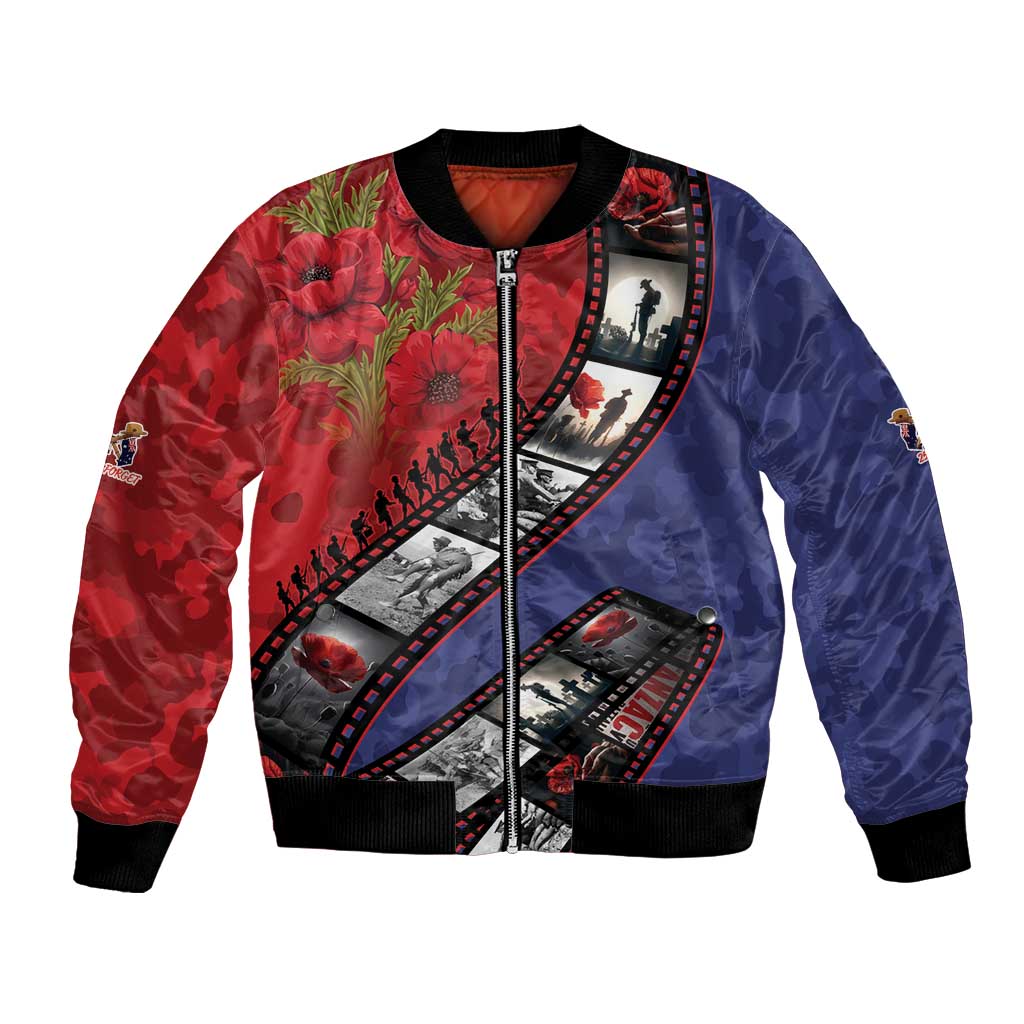 Personalised ANZAC Spirit 1915-2026 Filmstrip Tribute Bomber Jacket Lest We Forget 25 April LT9 Unisex Red - Polynesian Pride