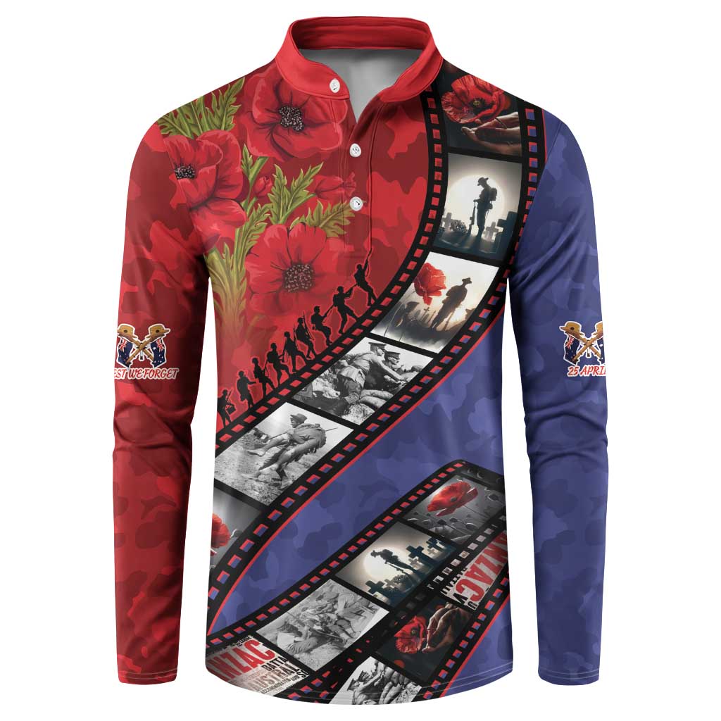 Personalised ANZAC Spirit 1915-2026 Filmstrip Tribute Button Sweatshirt Lest We Forget 25 April LT9 Red - Polynesian Pride