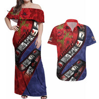 Personalised ANZAC Spirit 1915-2026 Filmstrip Tribute Couples Matching Off Shoulder Maxi Dress and Hawaiian Shirt Lest We Forget 25 April