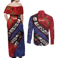 Personalised ANZAC Spirit 1915-2026 Filmstrip Tribute Couples Matching Off Shoulder Maxi Dress and Long Sleeve Button Shirt Lest We Forget 25 April