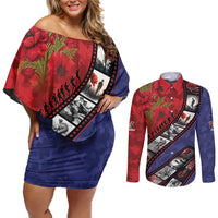 Personalised ANZAC Spirit 1915-2026 Filmstrip Tribute Couples Matching Off Shoulder Short Dress and Long Sleeve Button Shirt Lest We Forget 25 April