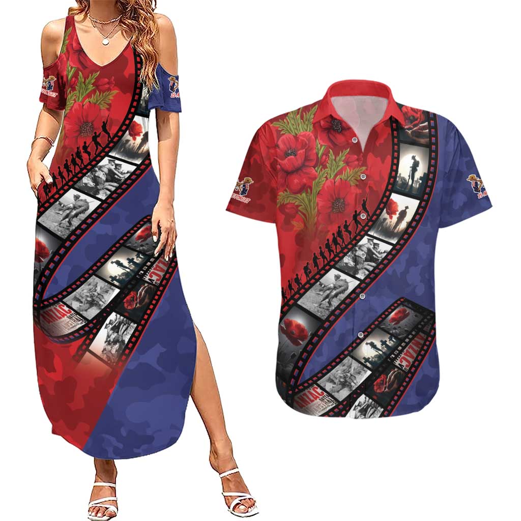 Personalised ANZAC Spirit 1915-2026 Filmstrip Tribute Couples Matching Summer Maxi Dress and Hawaiian Shirt Lest We Forget 25 April LT9 Red - Polynesian Pride