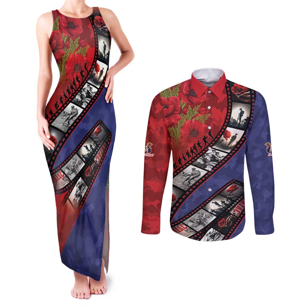 Personalised ANZAC Spirit 1915-2026 Filmstrip Tribute Couples Matching Tank Maxi Dress and Long Sleeve Button Shirt Lest We Forget 25 April