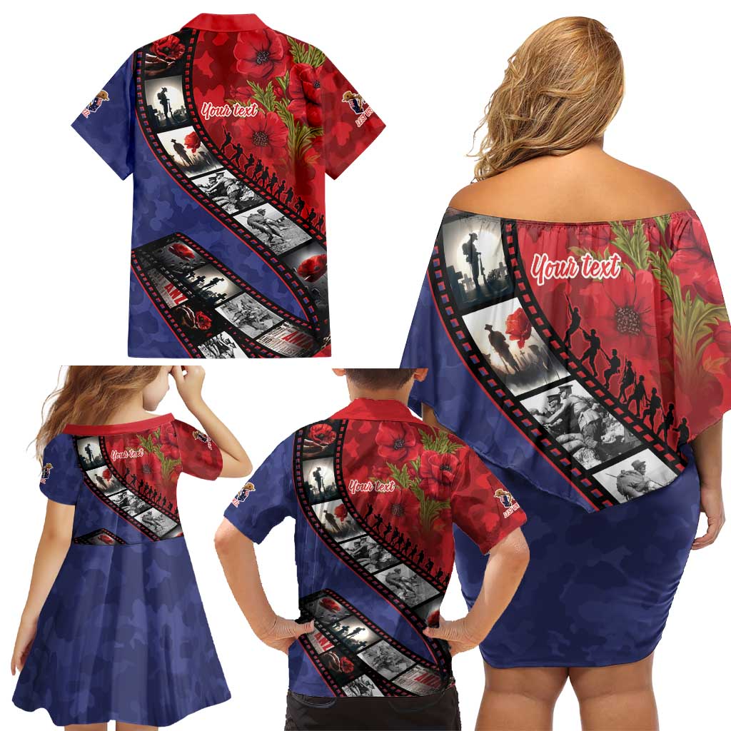 Personalised ANZAC Spirit 1915-2026 Filmstrip Tribute Family Matching Off Shoulder Short Dress and Hawaiian Shirt Lest We Forget 25 April
