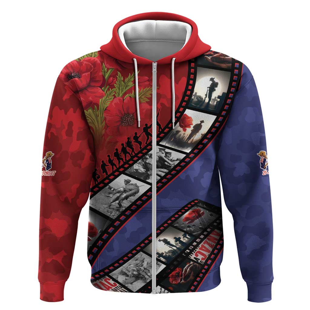 Personalised ANZAC Spirit 1915-2026 Filmstrip Tribute Hoodie Lest We Forget 25 April LT9 Zip Hoodie Red - Polynesian Pride