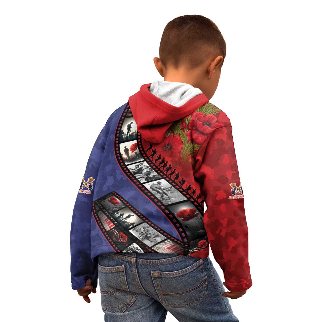 Personalised ANZAC Spirit 1915-2026 Filmstrip Tribute Kid Hoodie Lest We Forget 25 April