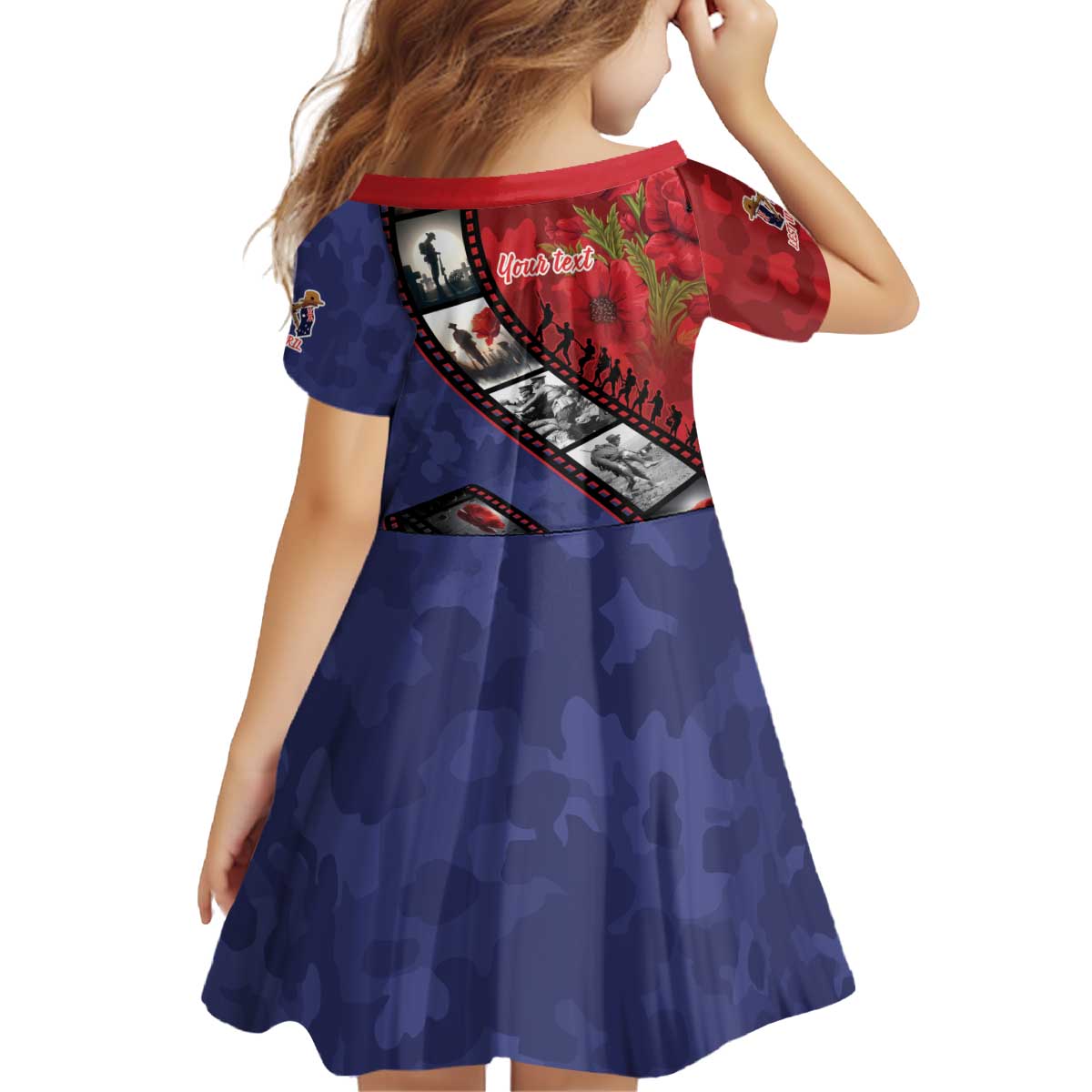Personalised ANZAC Spirit 1915-2026 Filmstrip Tribute Kid Short Sleeve Dress Lest We Forget 25 April