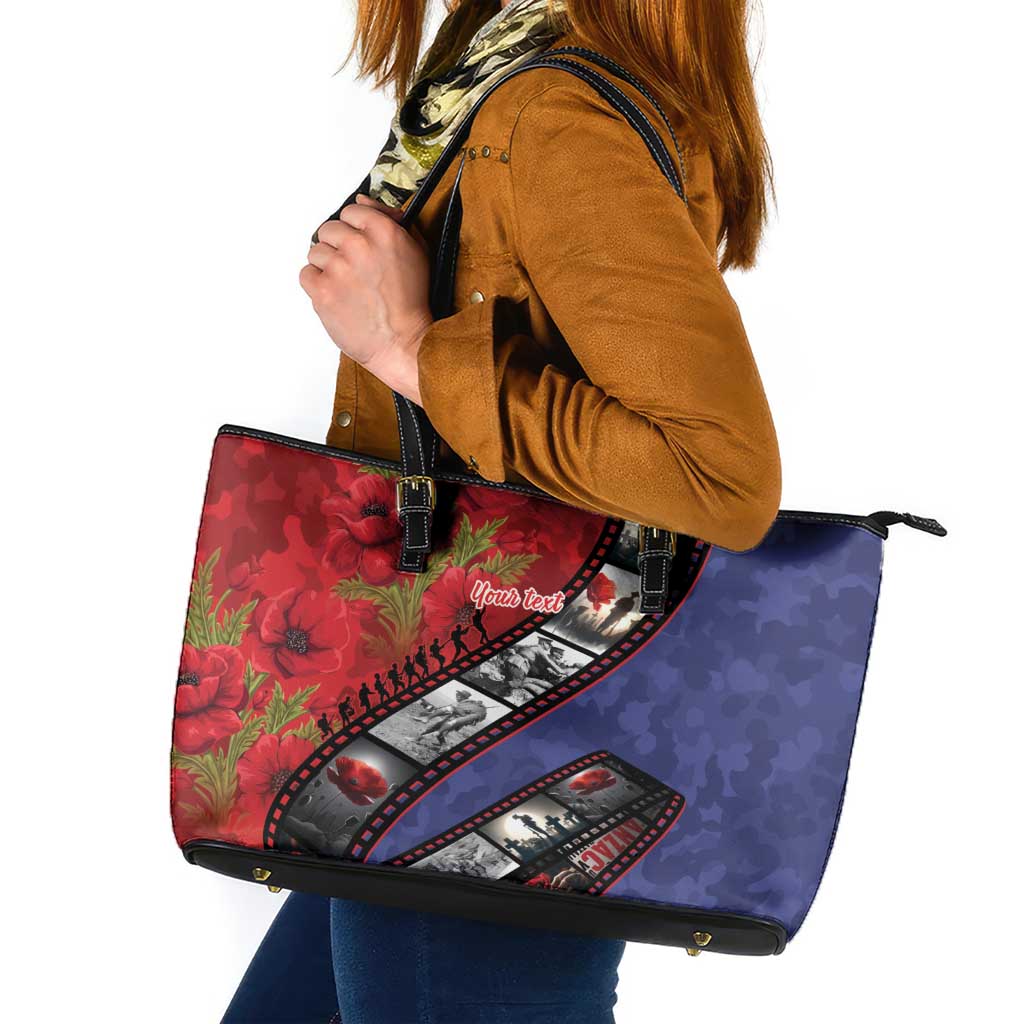 Personalised ANZAC Spirit 1915-2026 Filmstrip Tribute Leather Tote Bag Lest We Forget 25 April LT9 Red - Polynesian Pride