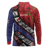 Personalised ANZAC Spirit 1915-2026 Filmstrip Tribute Long Sleeve Polo Shirt Lest We Forget 25 April