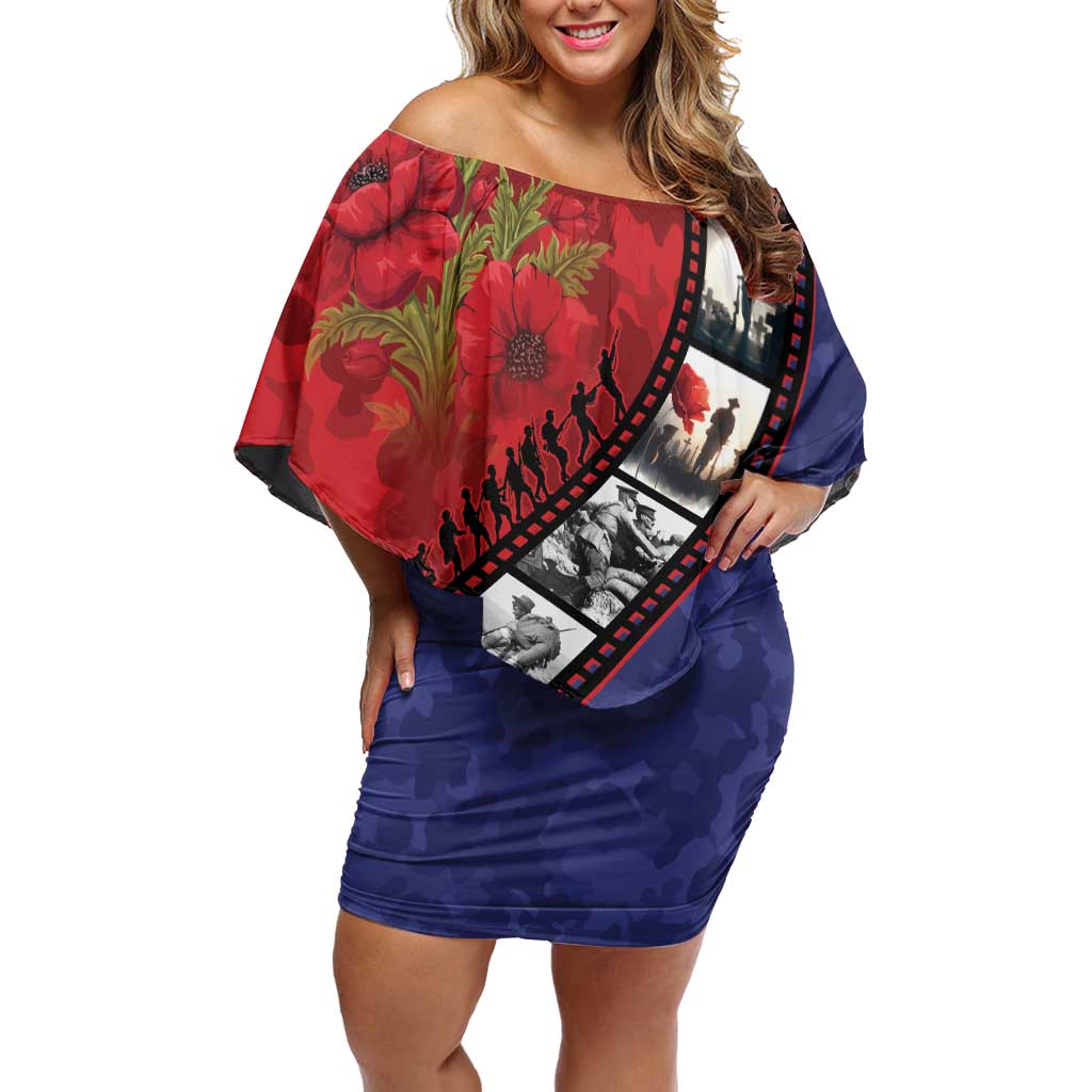 Personalised ANZAC Spirit 1915-2026 Filmstrip Tribute Off Shoulder Short Dress Lest We Forget 25 April