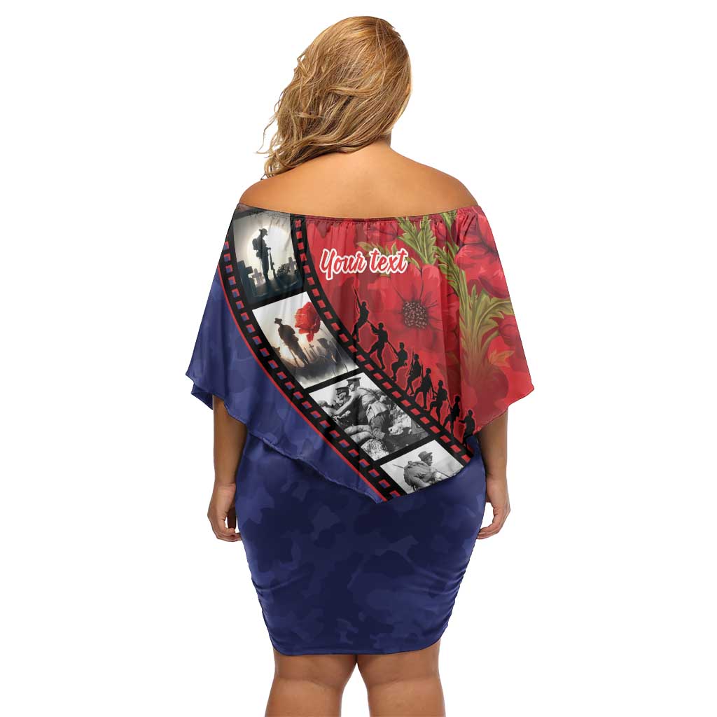 Personalised ANZAC Spirit 1915-2026 Filmstrip Tribute Off Shoulder Short Dress Lest We Forget 25 April