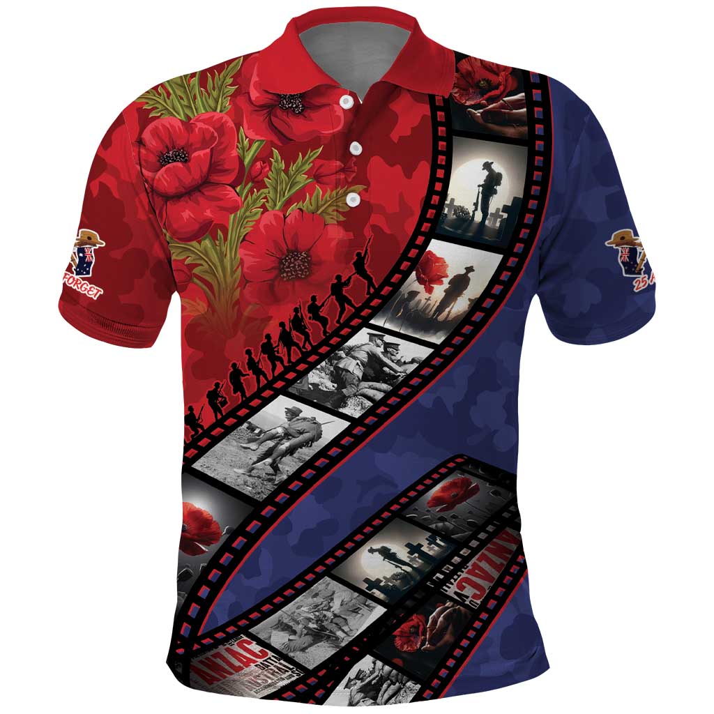 Personalised ANZAC Spirit 1915-2026 Filmstrip Tribute Polo Shirt Lest We Forget 25 April LT9 Red - Polynesian Pride