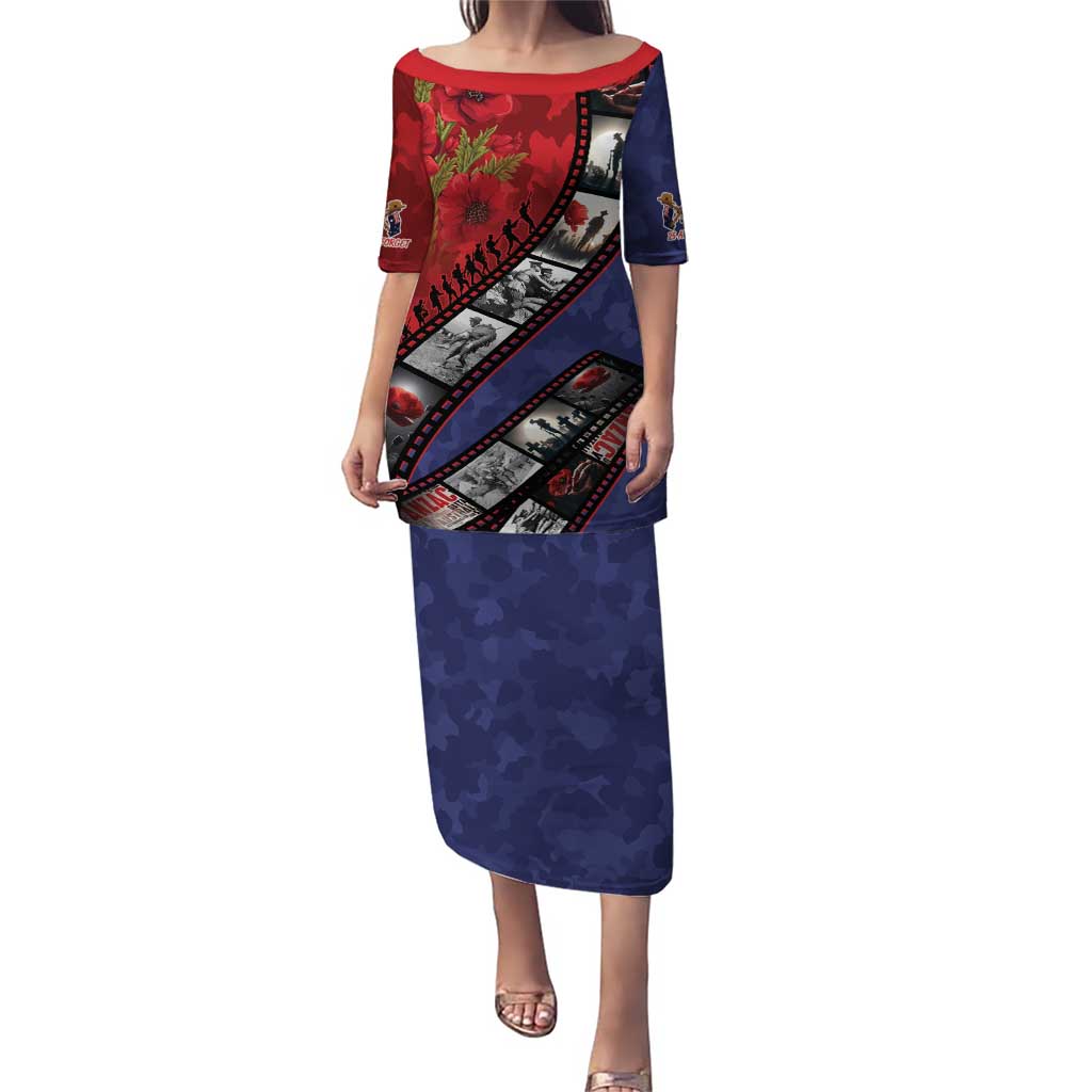Personalised ANZAC Spirit 1915-2026 Filmstrip Tribute Puletasi Lest We Forget 25 April LT9 Long Dress Red - Polynesian Pride