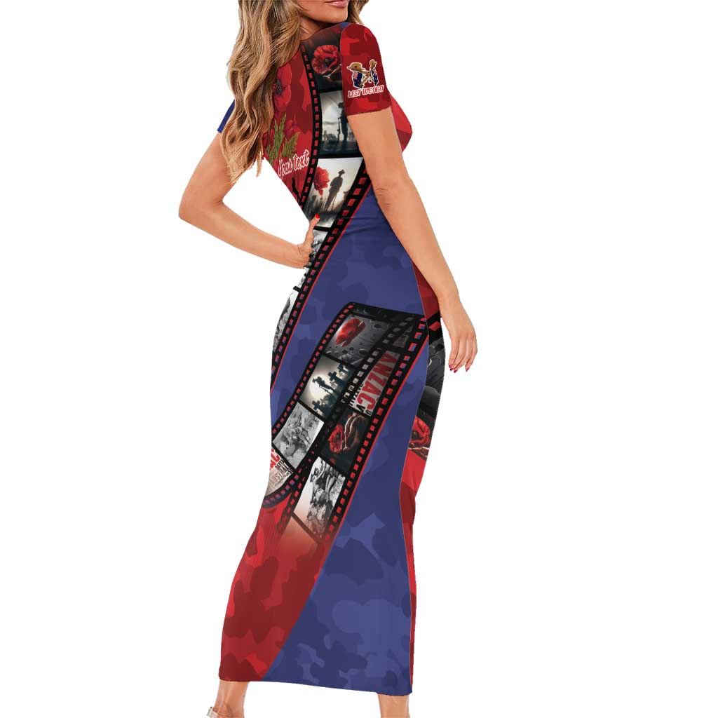 Personalised ANZAC Spirit 1915-2026 Filmstrip Tribute Short Sleeve Bodycon Dress Lest We Forget 25 April