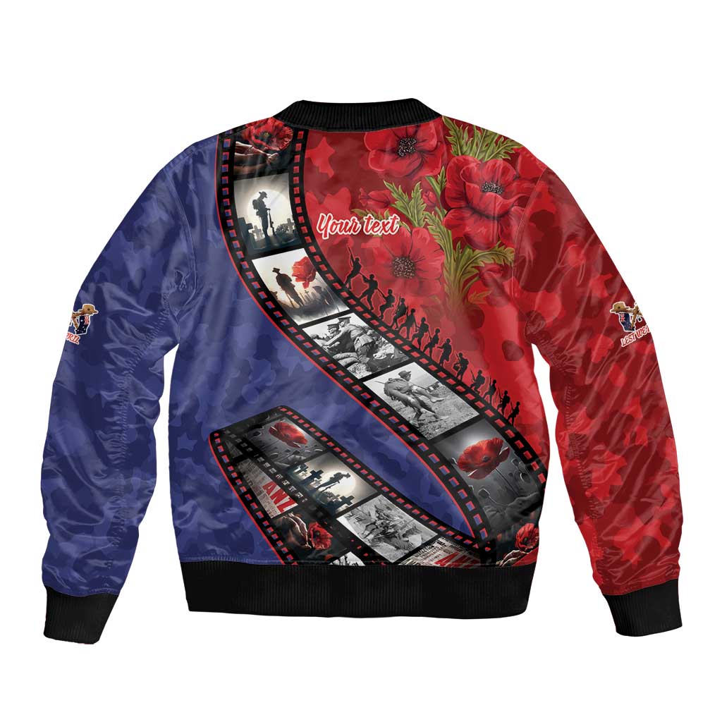 Personalised ANZAC Spirit 1915-2026 Filmstrip Tribute Sleeve Zip Bomber Jacket Lest We Forget 25 April LT9 - Polynesian Pride
