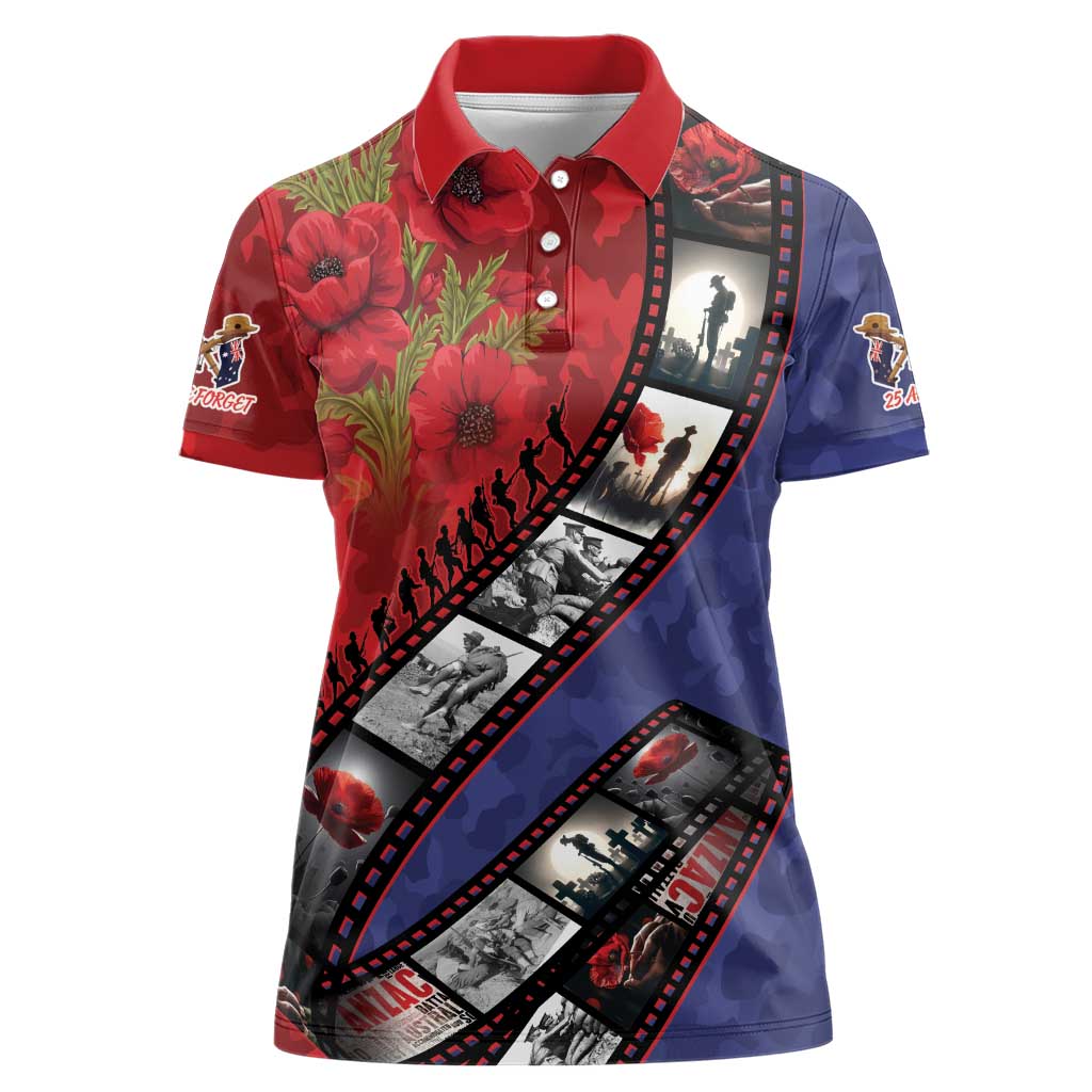 Personalised ANZAC Spirit 1915-2026 Filmstrip Tribute Women Polo Shirt Lest We Forget 25 April LT9 Female Red - Polynesian Pride