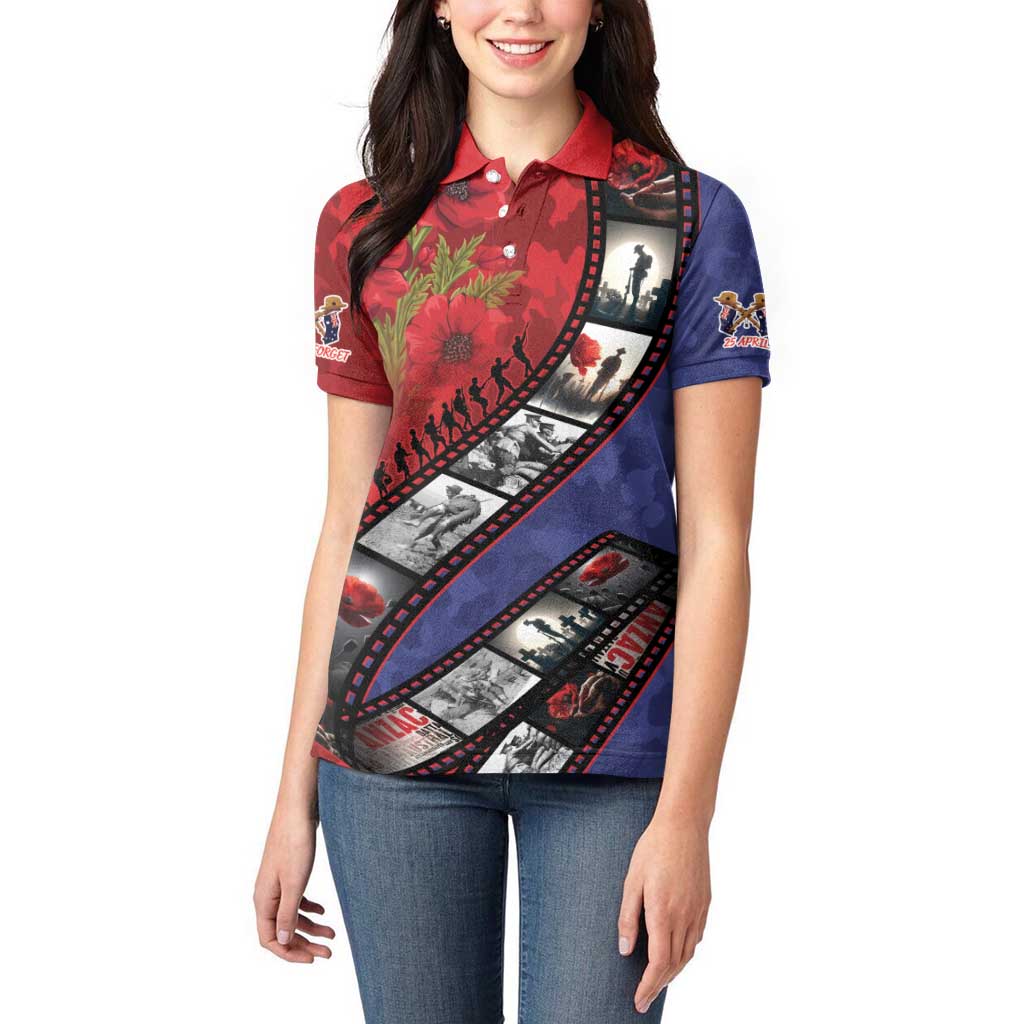 Personalised ANZAC Spirit 1915-2026 Filmstrip Tribute Women Polo Shirt Lest We Forget 25 April