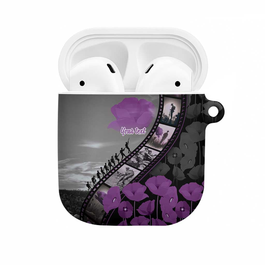 Personalised Remembering ANZAC Lest We Forget AirPods Case Vintage Film Frame Memorial Purple Poppy LT9 Purple - Polynesian Pride