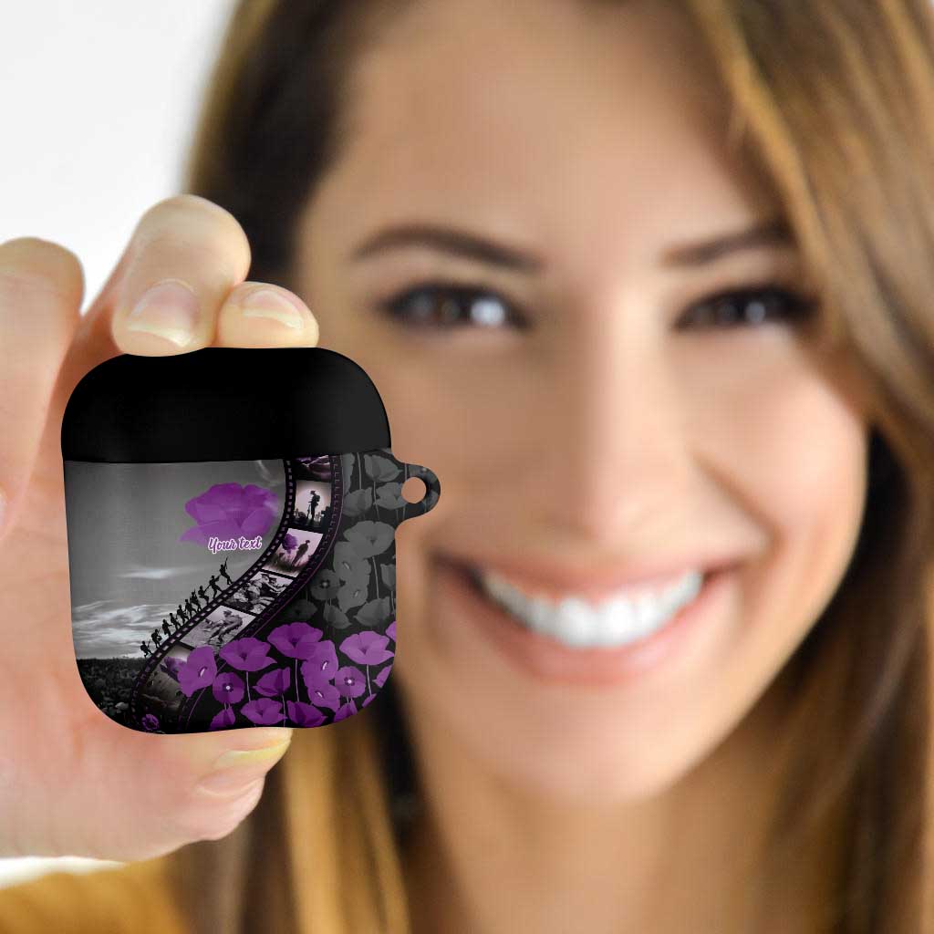 Personalised Remembering ANZAC Lest We Forget AirPods Case Vintage Film Frame Memorial Purple Poppy LT9 - Polynesian Pride