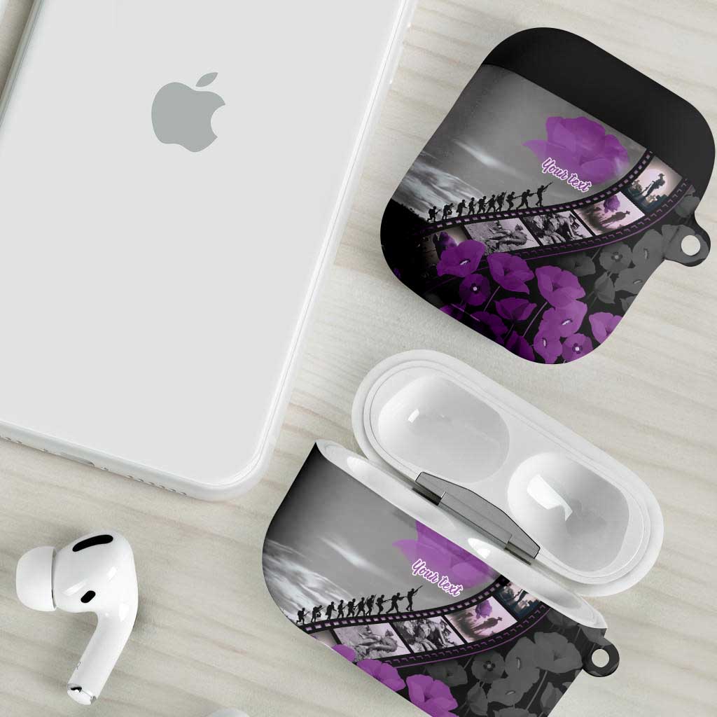 Personalised Remembering ANZAC Lest We Forget AirPods Case Vintage Film Frame Memorial Purple Poppy LT9 - Polynesian Pride