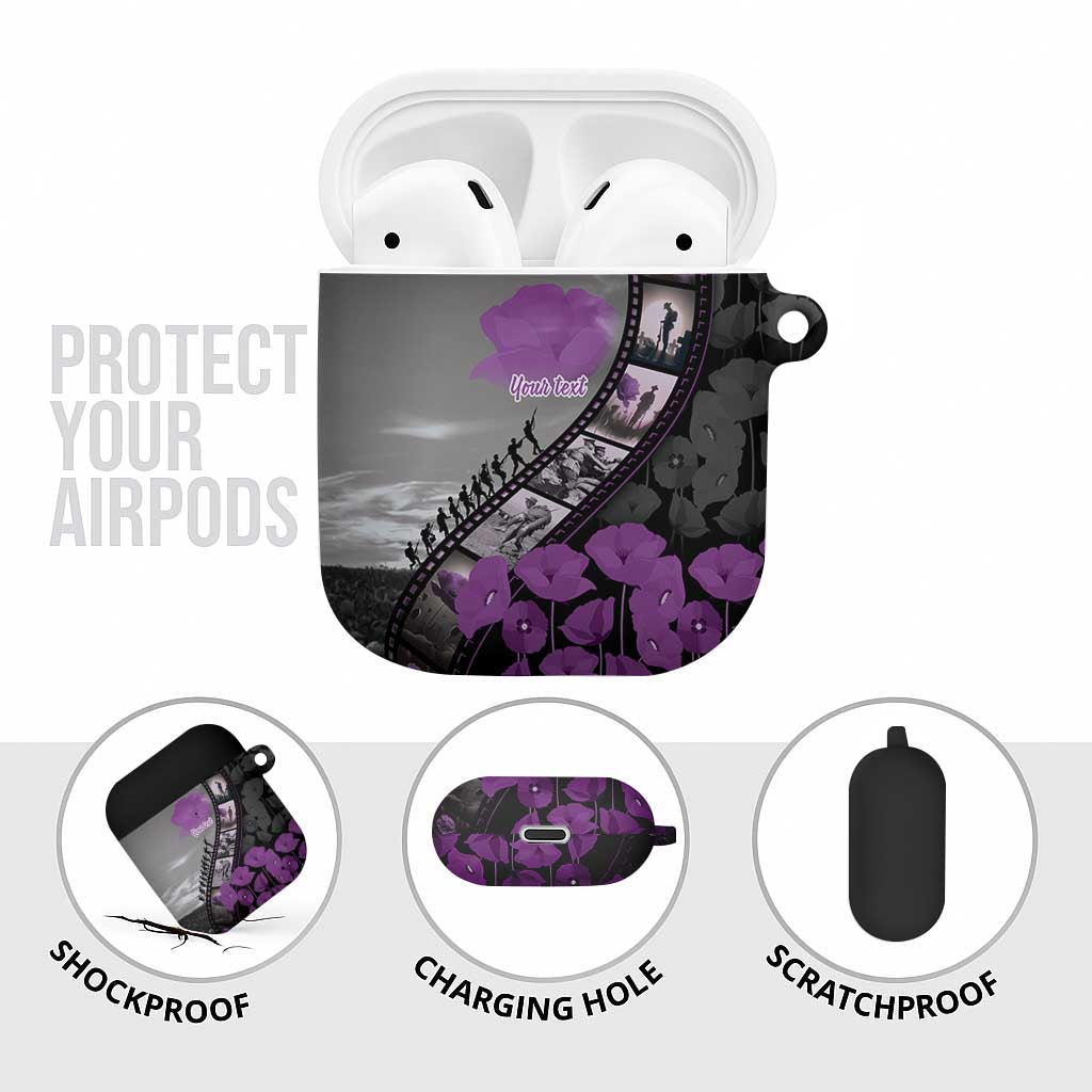 Personalised Remembering ANZAC Lest We Forget AirPods Case Vintage Film Frame Memorial Purple Poppy LT9 - Polynesian Pride