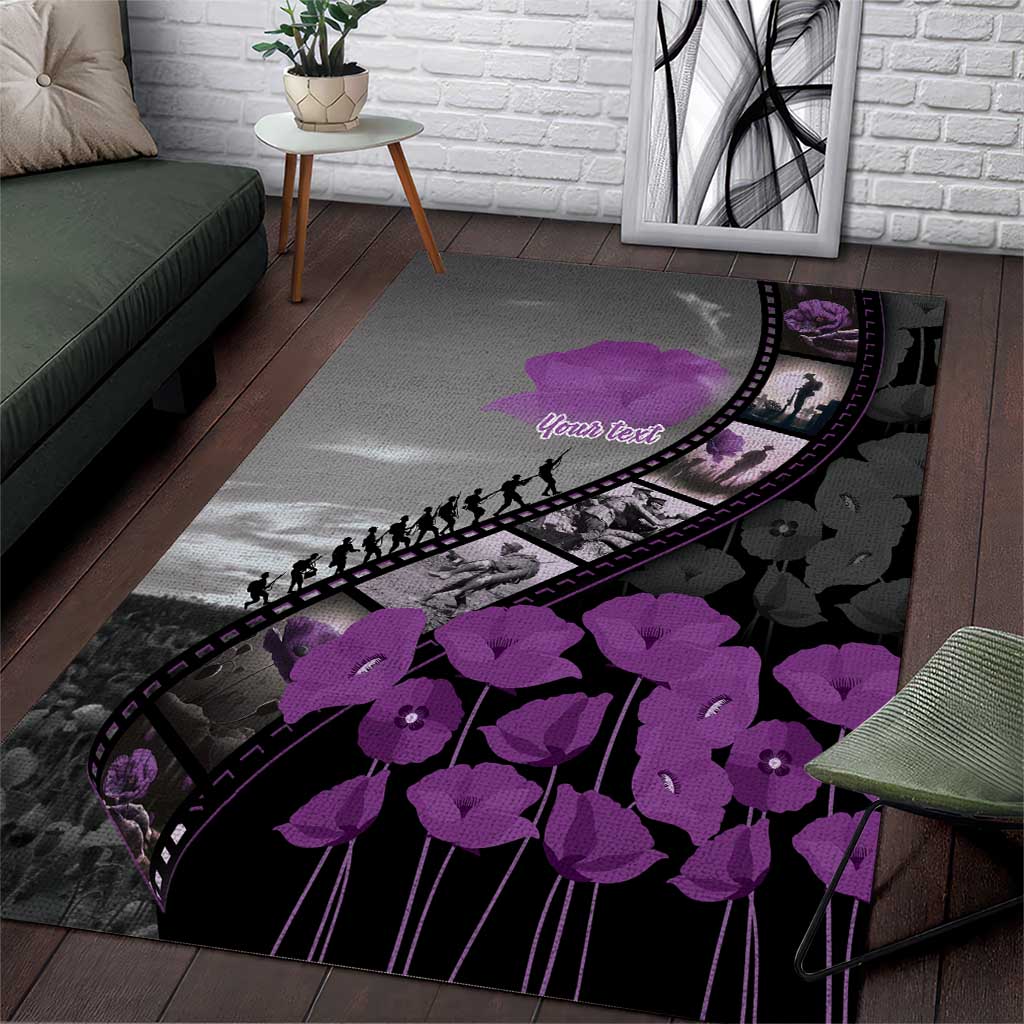 Personalised Remembering ANZAC Lest We Forget Area Rug Vintage Film Frame Memorial Purple Poppy