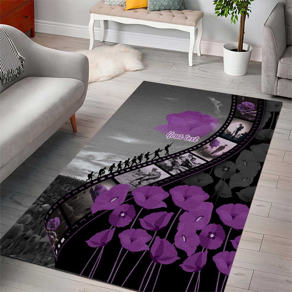 Personalised Remembering ANZAC Lest We Forget Area Rug Vintage Film Frame Memorial Purple Poppy
