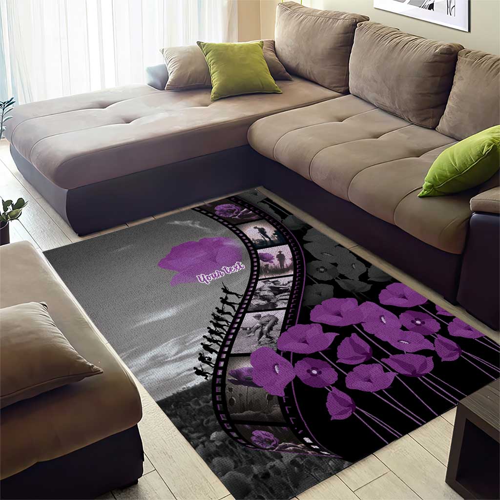 Personalised Remembering ANZAC Lest We Forget Area Rug Vintage Film Frame Memorial Purple Poppy