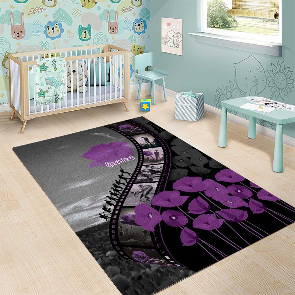 Personalised Remembering ANZAC Lest We Forget Area Rug Vintage Film Frame Memorial Purple Poppy