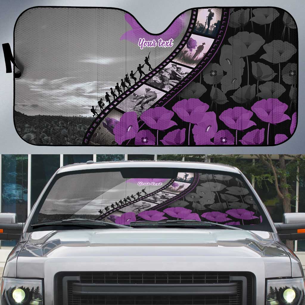 Personalised Remembering ANZAC Lest We Forget Auto Sun Shade Vintage Film Frame Memorial Purple Poppy LT9 Purple - Polynesian Pride