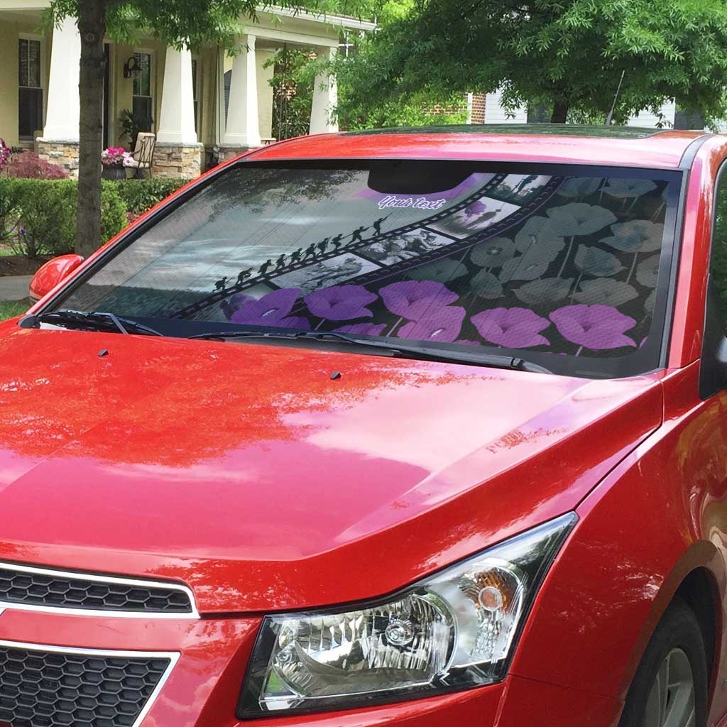 Personalised Remembering ANZAC Lest We Forget Auto Sun Shade Vintage Film Frame Memorial Purple Poppy LT9 - Polynesian Pride
