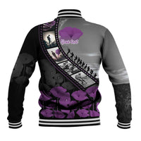 Personalised Remembering ANZAC Lest We Forget Baseball Jacket Vintage Film Frame Memorial Purple Poppy LT9 - Polynesian Pride