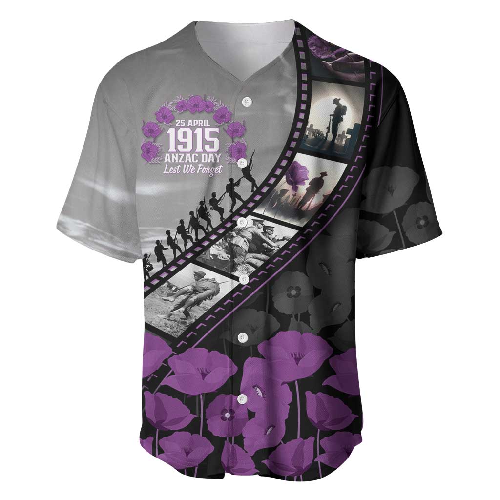 Personalised Remembering ANZAC Lest We Forget Baseball Jersey Vintage Film Frame Memorial Purple Poppy LT9 Purple - Polynesian Pride