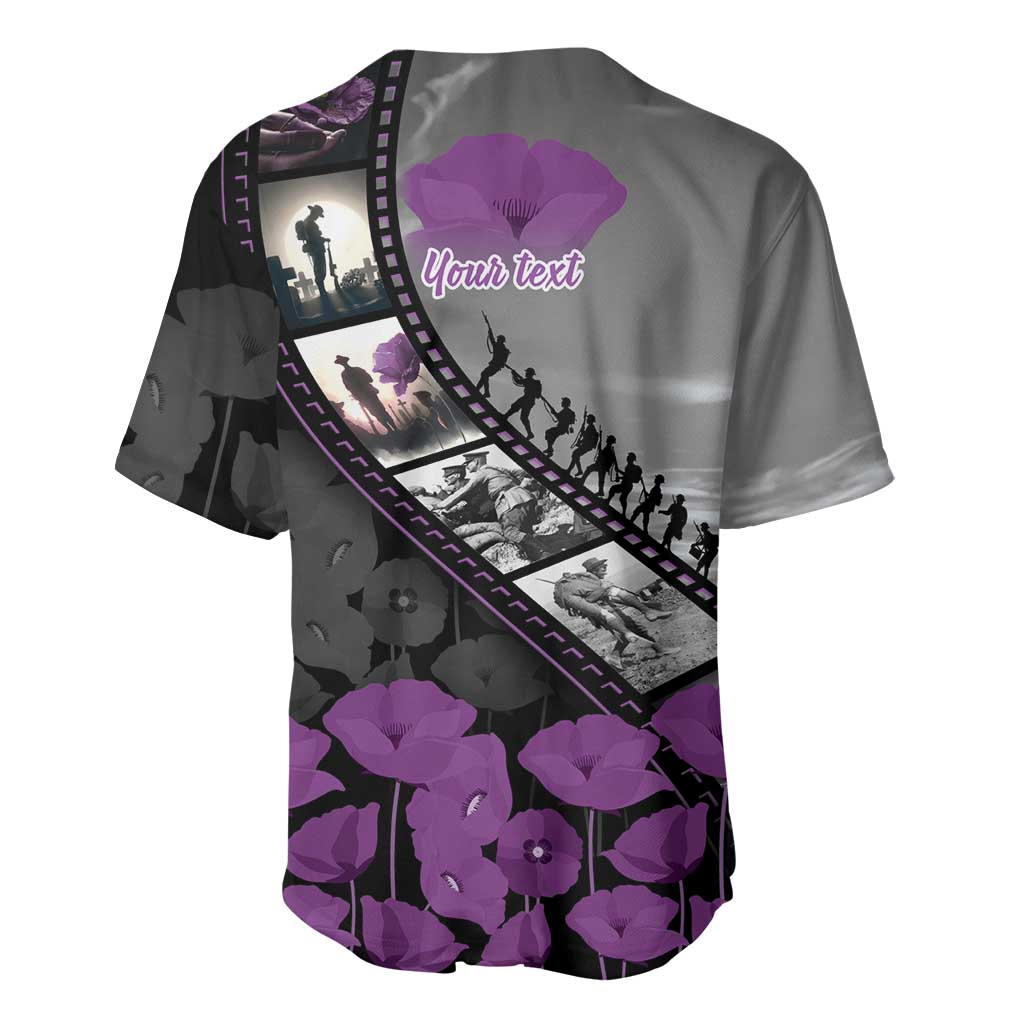 Personalised Remembering ANZAC Lest We Forget Baseball Jersey Vintage Film Frame Memorial Purple Poppy LT9 - Polynesian Pride