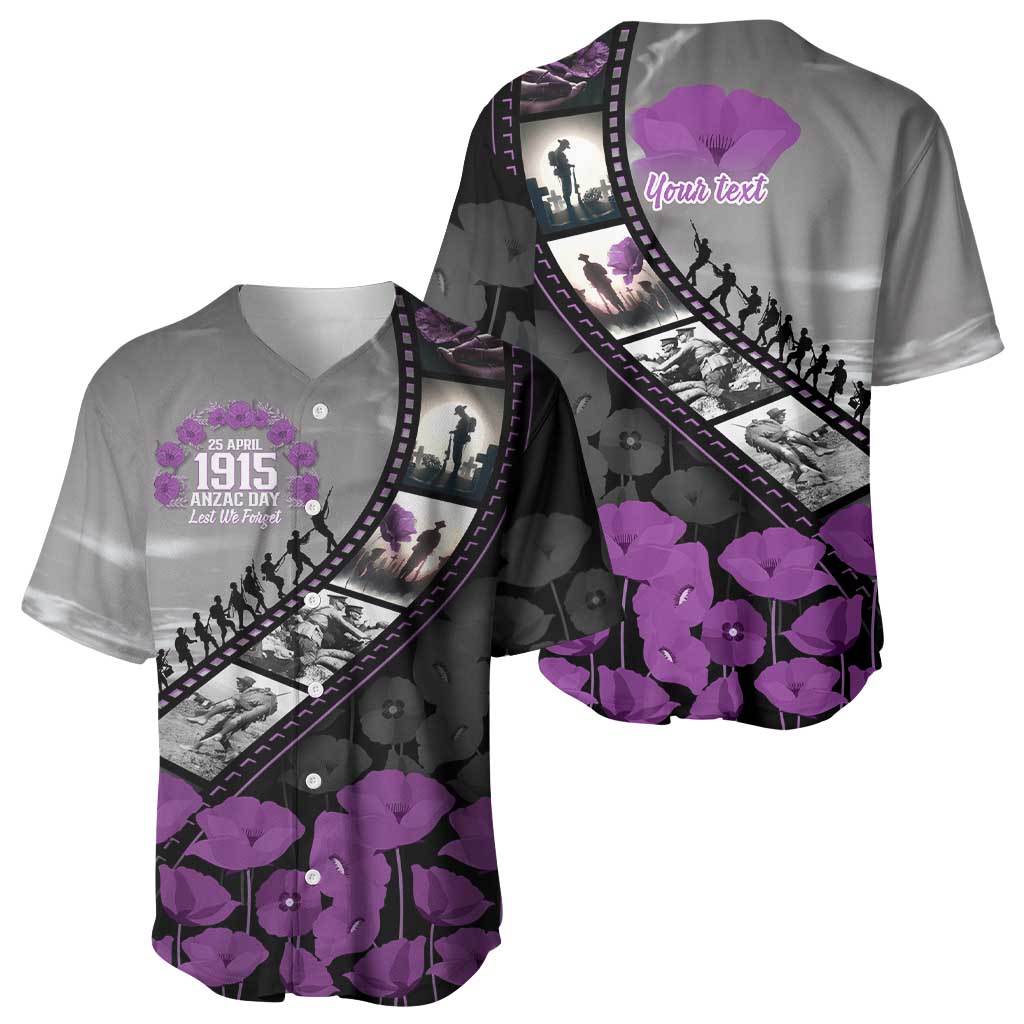 Personalised Remembering ANZAC Lest We Forget Baseball Jersey Vintage Film Frame Memorial Purple Poppy LT9 - Polynesian Pride