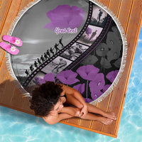 Personalised Remembering ANZAC Lest We Forget Beach Blanket Vintage Film Frame Memorial Purple Poppy