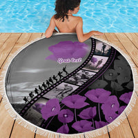 Personalised Remembering ANZAC Lest We Forget Beach Blanket Vintage Film Frame Memorial Purple Poppy
